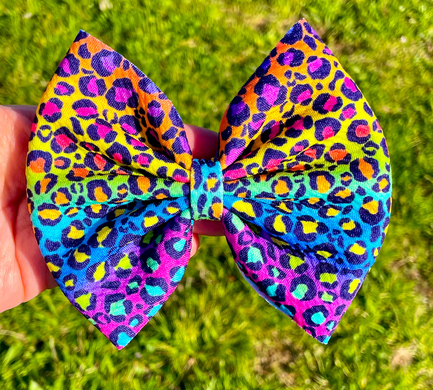 Bright Rainbow Cheetah Fabric Bow