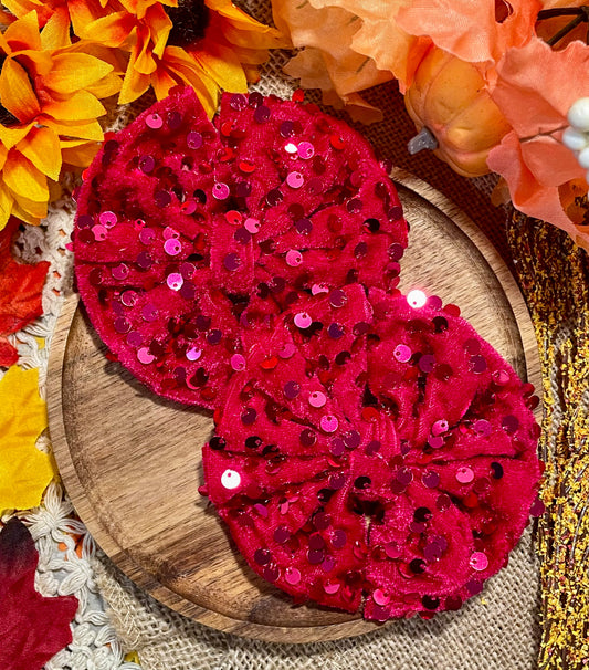 Raspberry Sequin Velvet Fabric