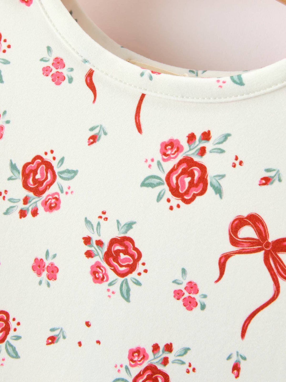 Red Rose & Bow Twirl Dress