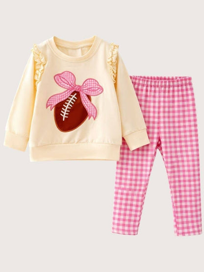 Pink Bow Football Sweatshirt & Gingham Legging Set