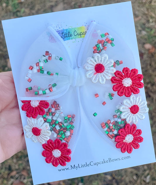 Christmas Daisy Embroidered Shaker Bow