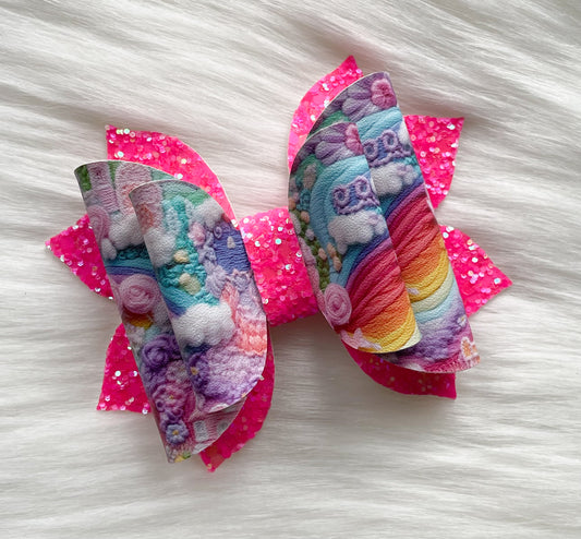 Bright Embroidery Rainbows 3.5in Jasmine Bow