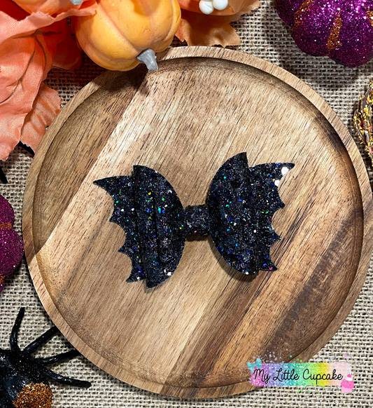Black Rainbow Holo Glitter 3.5in Bat Bow