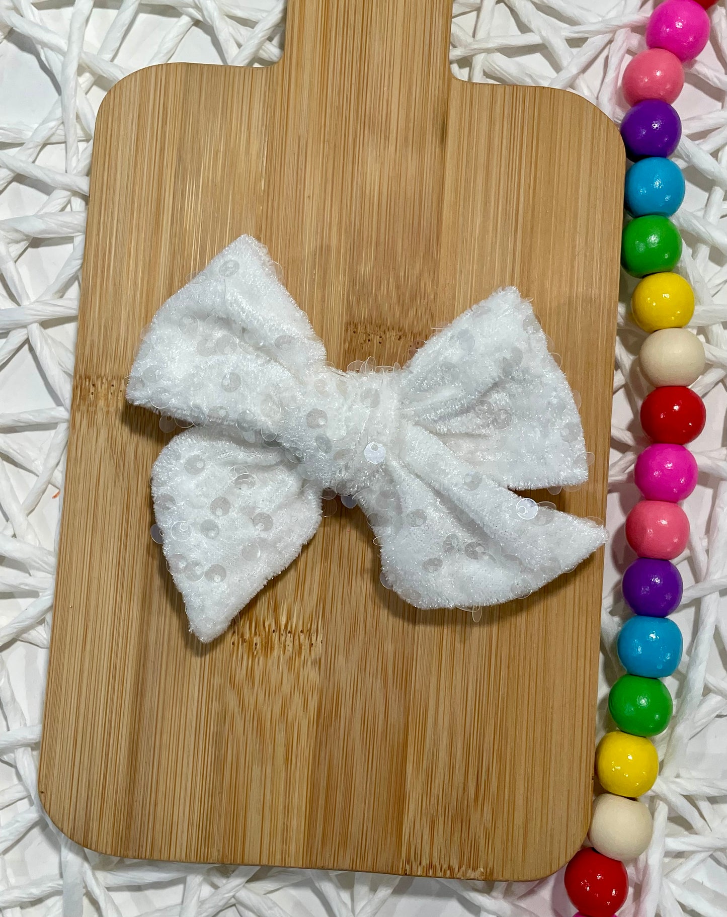 White Sequin Velvet 5in Hand Tied