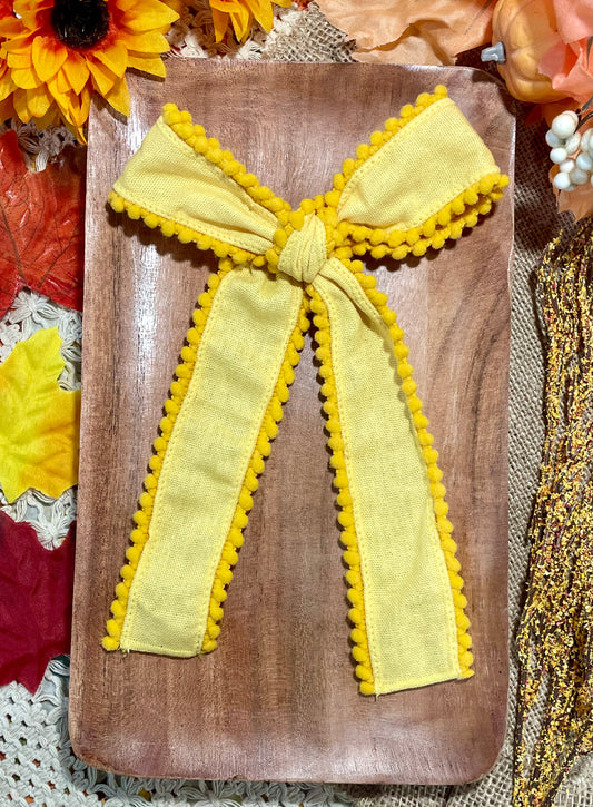 Yellow Pom Edge Linen Long Tail