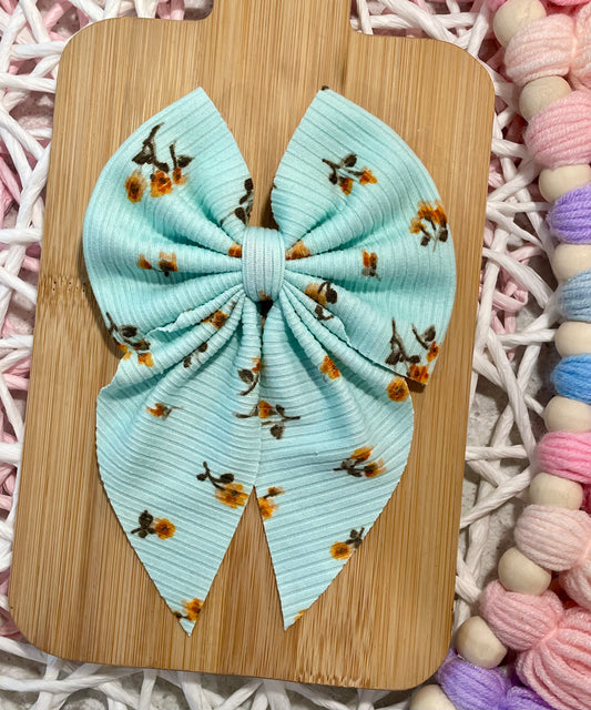 Aqua & Yellow Dainty Floral Fabric Bow
