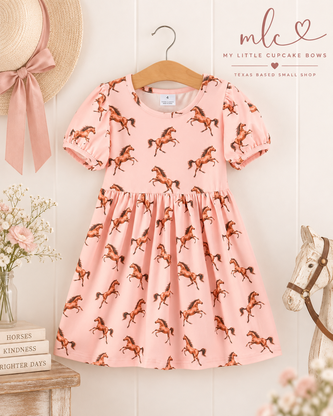 Pink Western Horse Twirl Dress