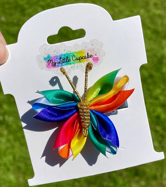 Rainbow Butterfly Ribbon Sculpture Clip