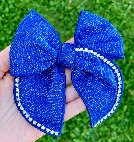 Royal Blue Blingy Shimmer 4.5in Serged Hand Tied