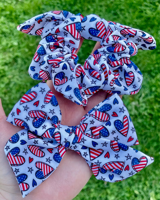 Flag Hearts 5in Hand Tied or Scrunchie