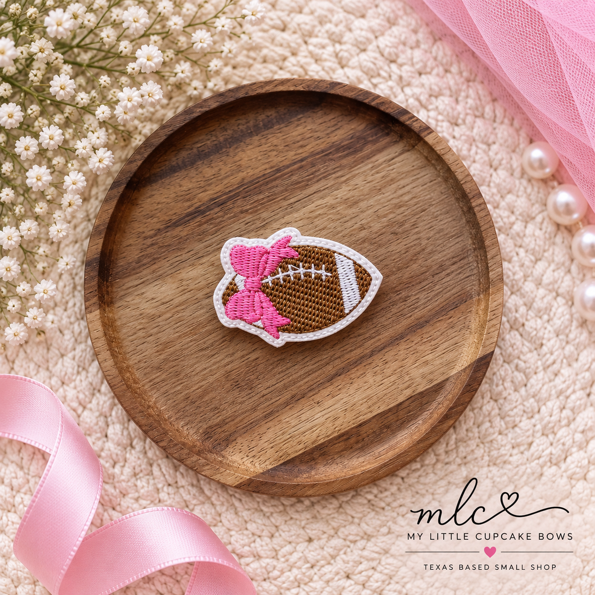 Pink Bow Football Feltie Clip