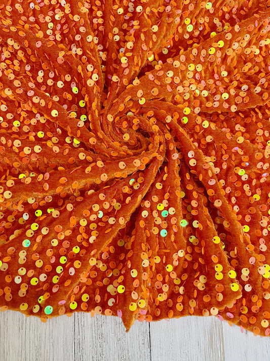 Orange Velvet Sequin Fabric