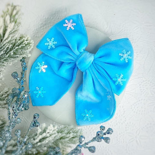 Blue Snowflake Velvet Serged Hand Tied