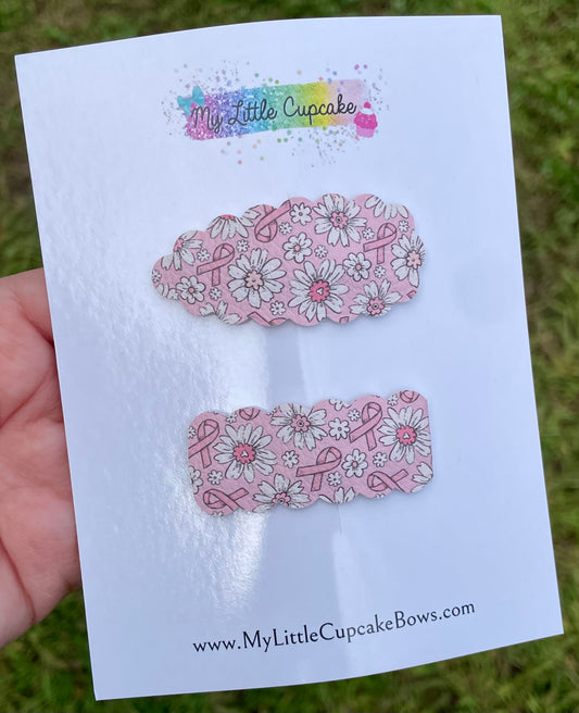 Pink Ribbons & Daisies Snap Clip