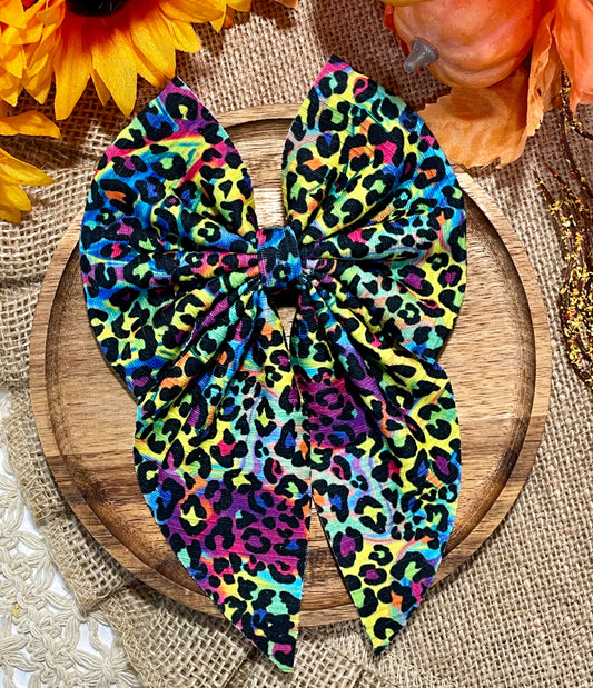 Neon Rainbow Leopard Ribbed Fabric