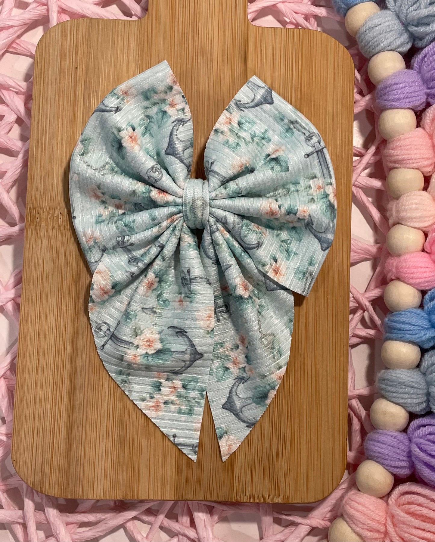 Floral Anchors Fabric Bow