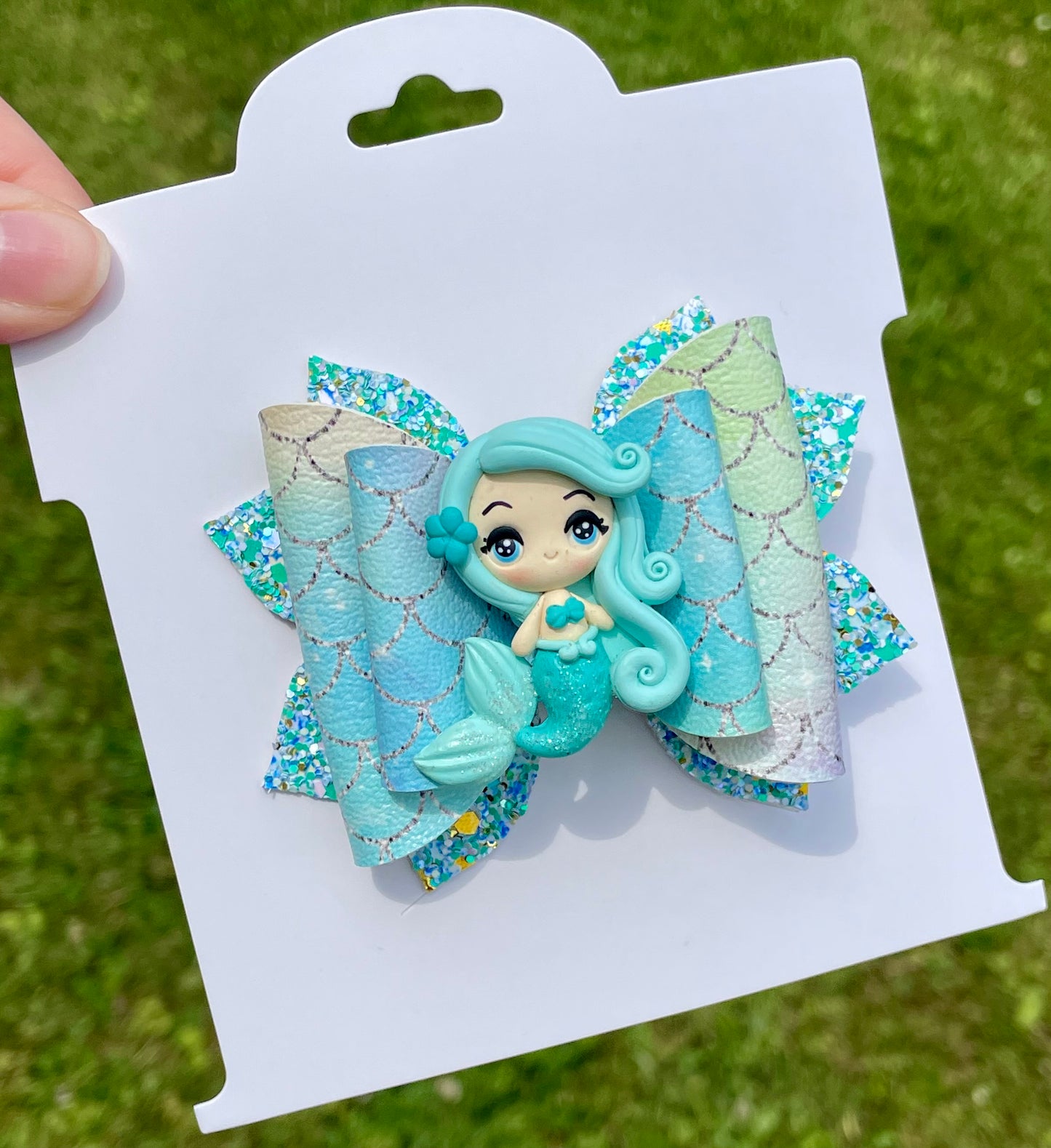 Aqua Mermaid Clay Bow