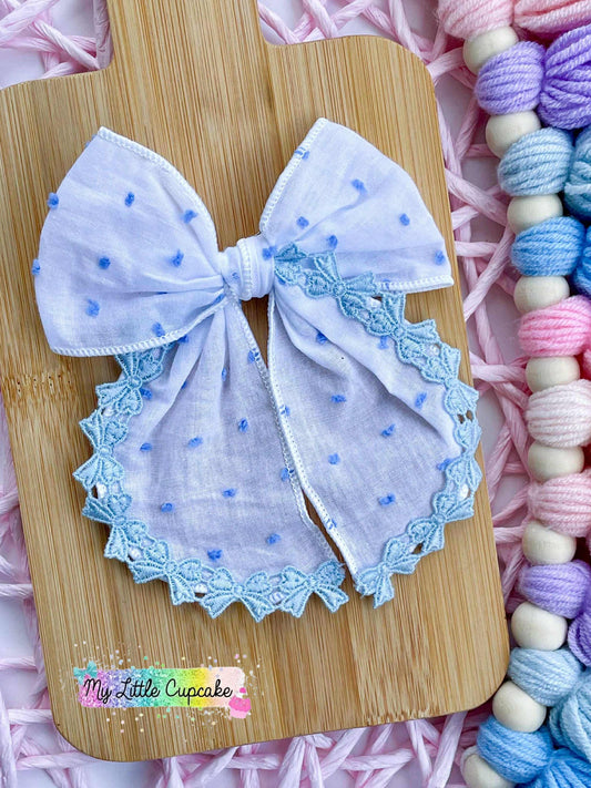 Light Blue Dots & Bows Embroidered Serged