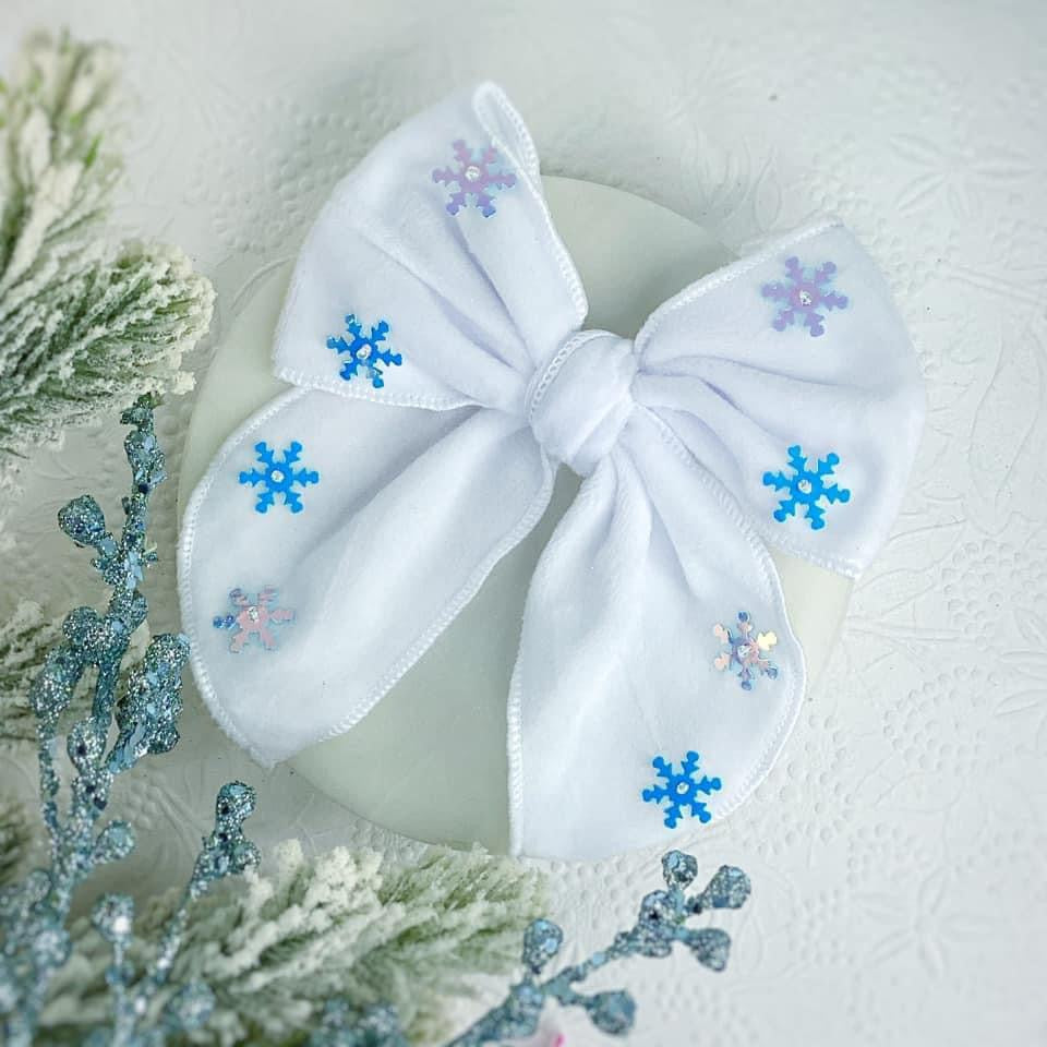 White Snowflake Velvet Serged Hand Tied