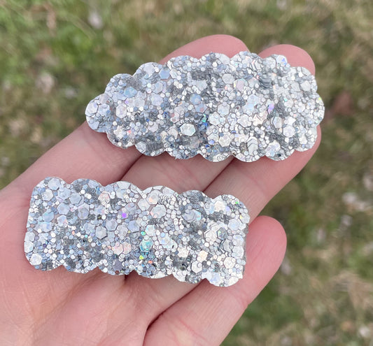 Silver Holo Glitter Snap Clips