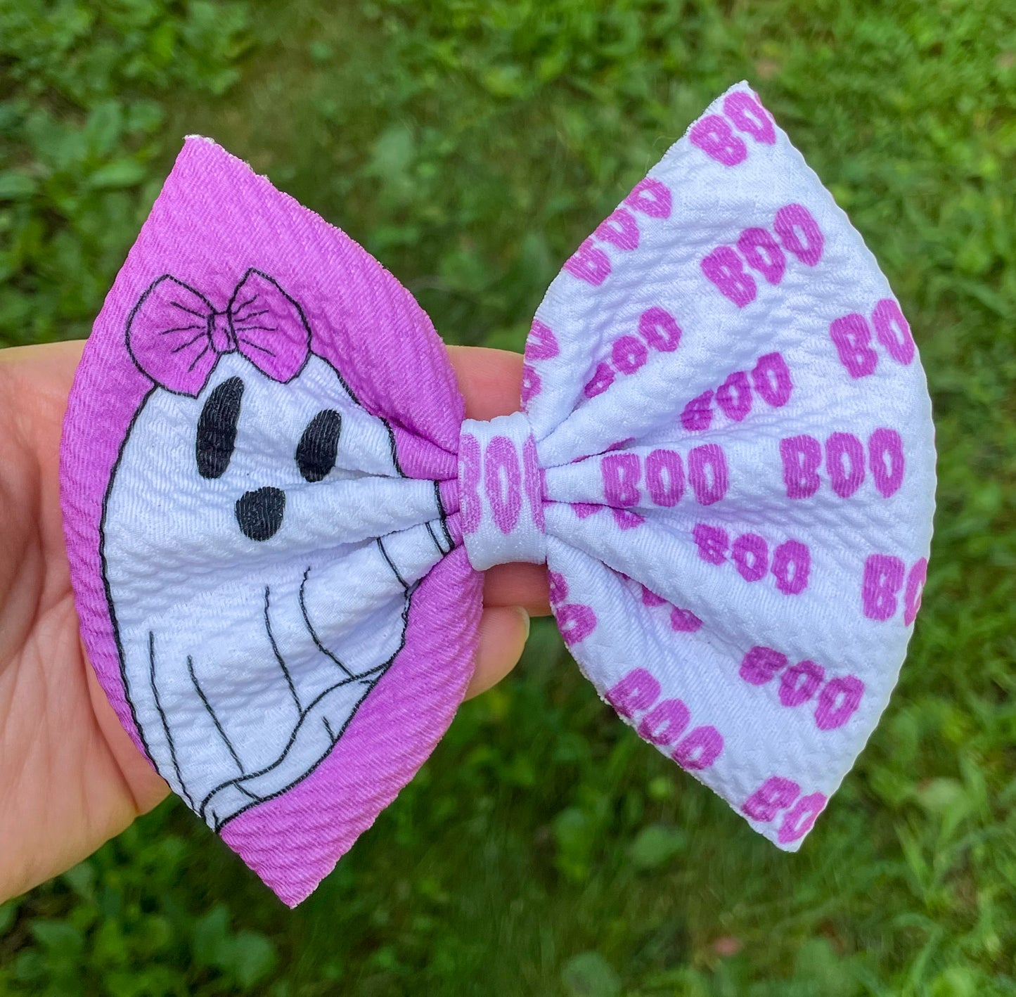 Purple BOO Two Tone Fabric Bow