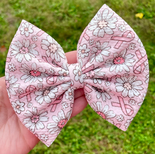 Pink Ribbons & Daisies Fabric Bow