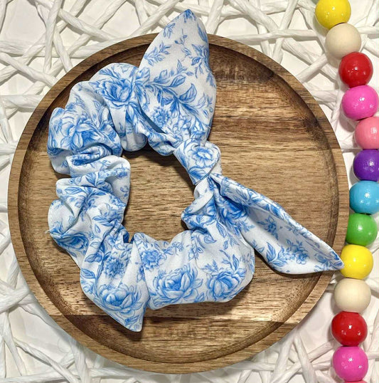 Blue Vintage Floral Scrunchie