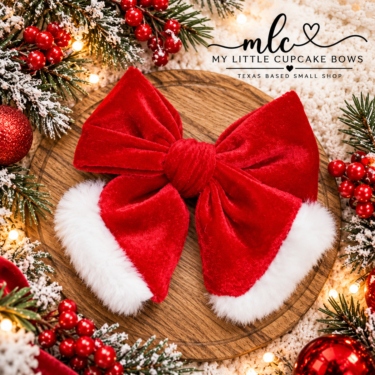 Red Velvet Santa Fur Hand Tied