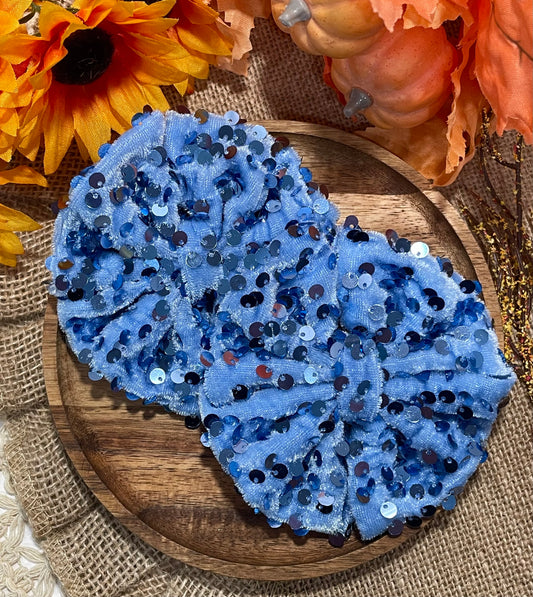 Denim Blue Sequin Velvet Fabric
