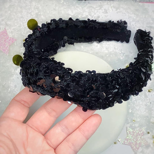 Black Velvet Sequin Knotted Headband