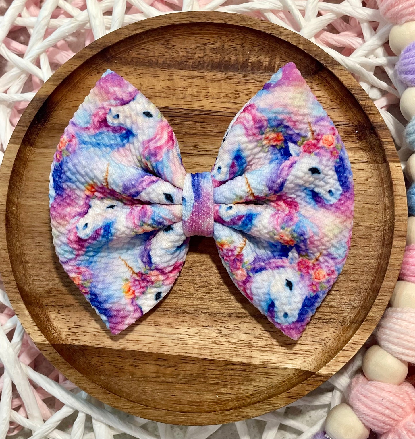Floral Unicorn Fabric Bow