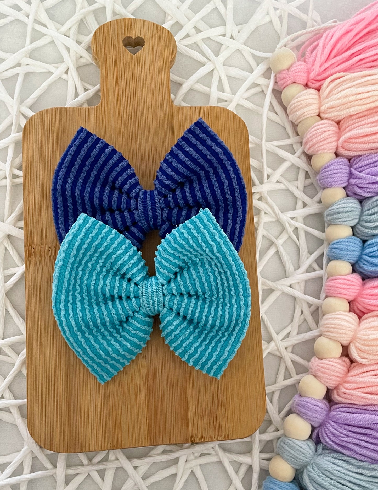 Aqua Waved Fabric Bow