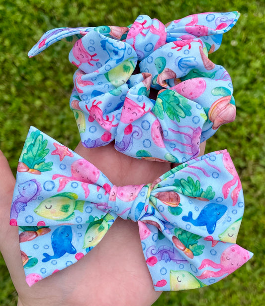 Under The Sea 5in Hand Tied Bow or Scrunchie