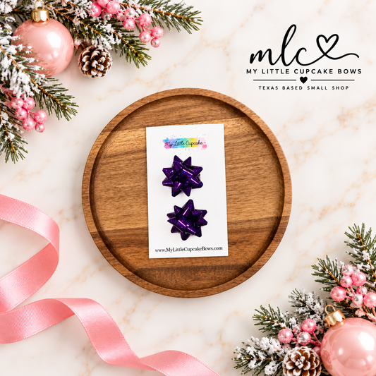 Purple Holo Micro Gift Bow Clip Set