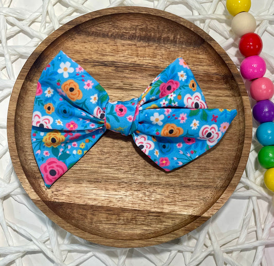 Rainbow Floral Blue 5in Hand Tied