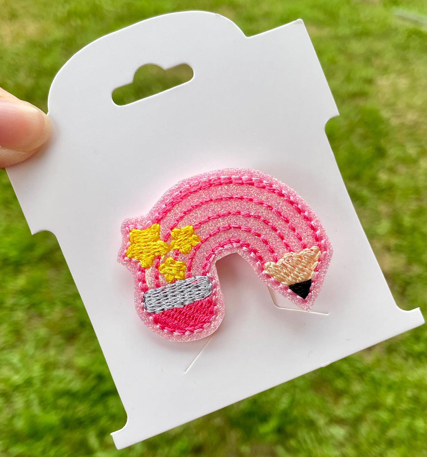 Pink Pencil Rainbow Feltie Clip