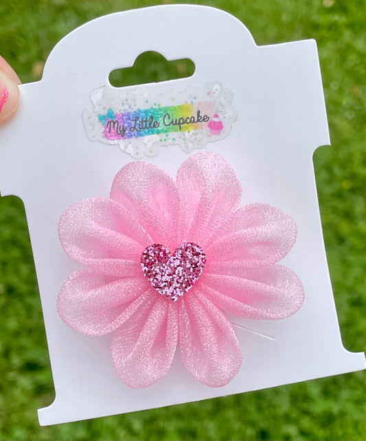 Pink Tulle Flower Sculpture Clip