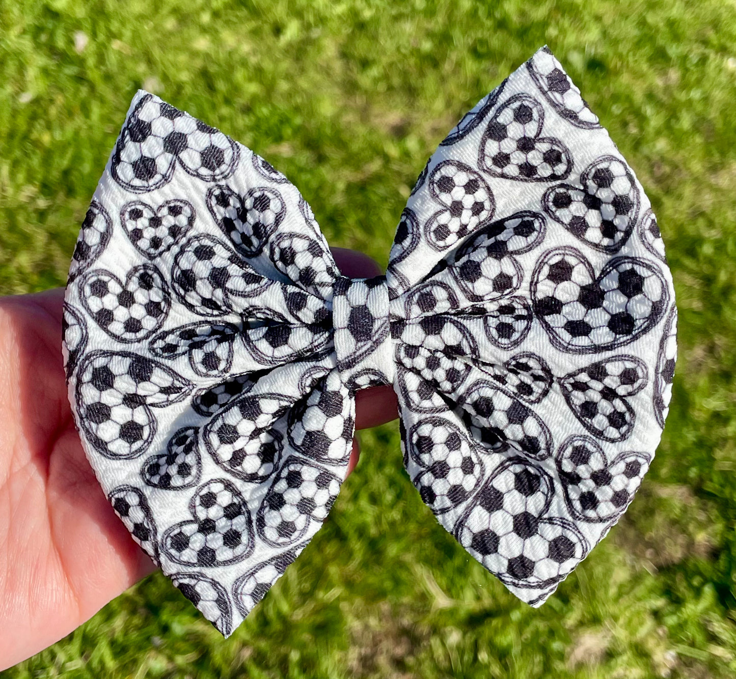 Soccer Hearts Fabric Bow