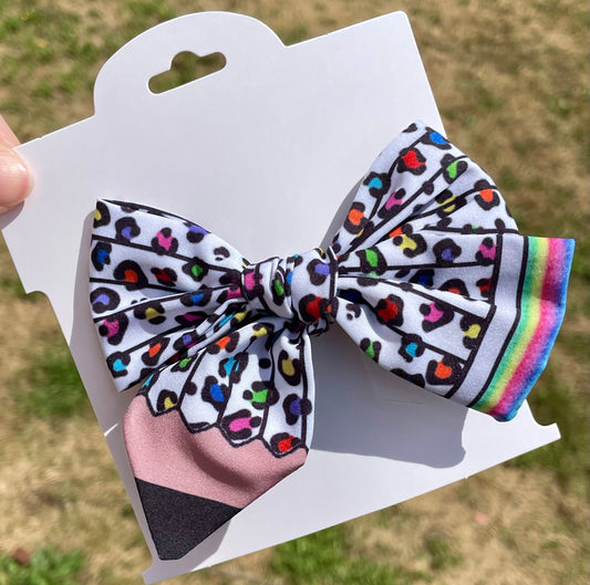 Rainbow Leopard Pencil 5in Hand Tied Bow