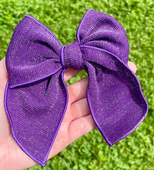 Purple Shimmery 4.5in Serged Hand Tied Bow