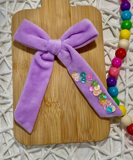 Lavender Floral Mermaid Sequin Velvet Long Tail