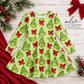 Mean Green Guy with Red Bows Twirl Dress