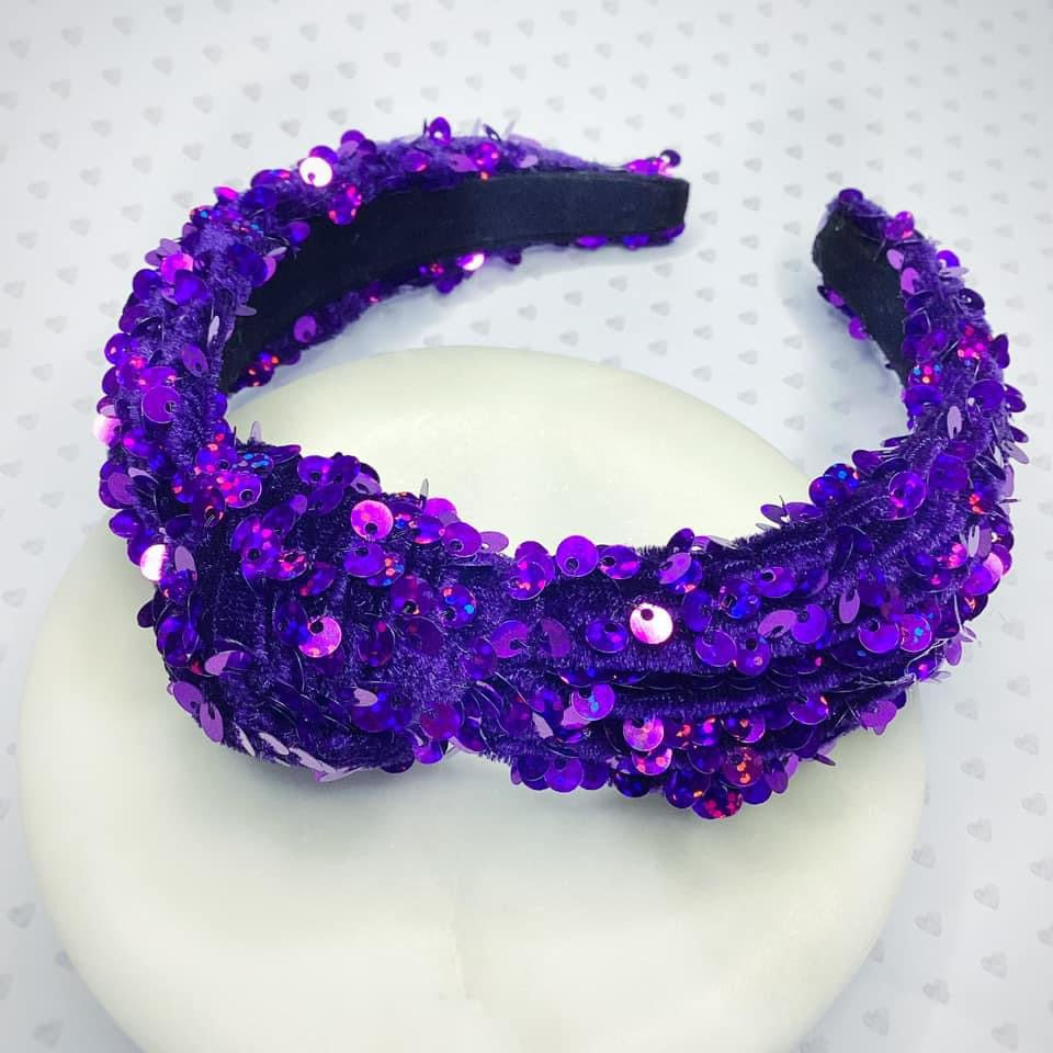 Royal Purple Velvet Sequin Knotted Headband