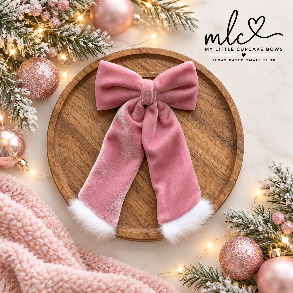 Pink Santa Velvet Long Tail Bow