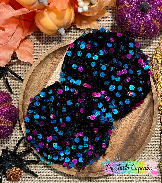 Teal & Hot Pink Sequin Velvet Fabric