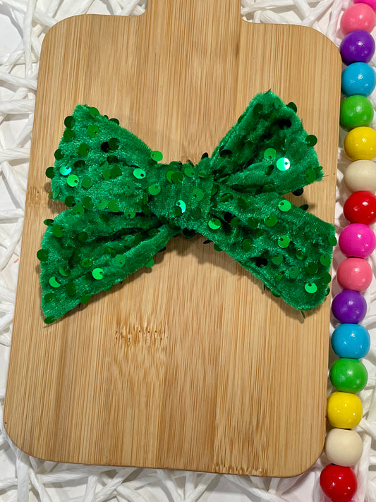 Emerald Sequin Velvet 5in Hand Tied