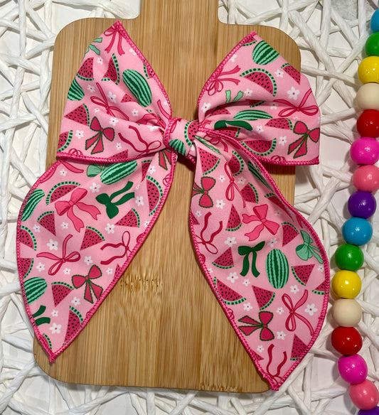 Pink Watermelon & Bows 5.5in Serged