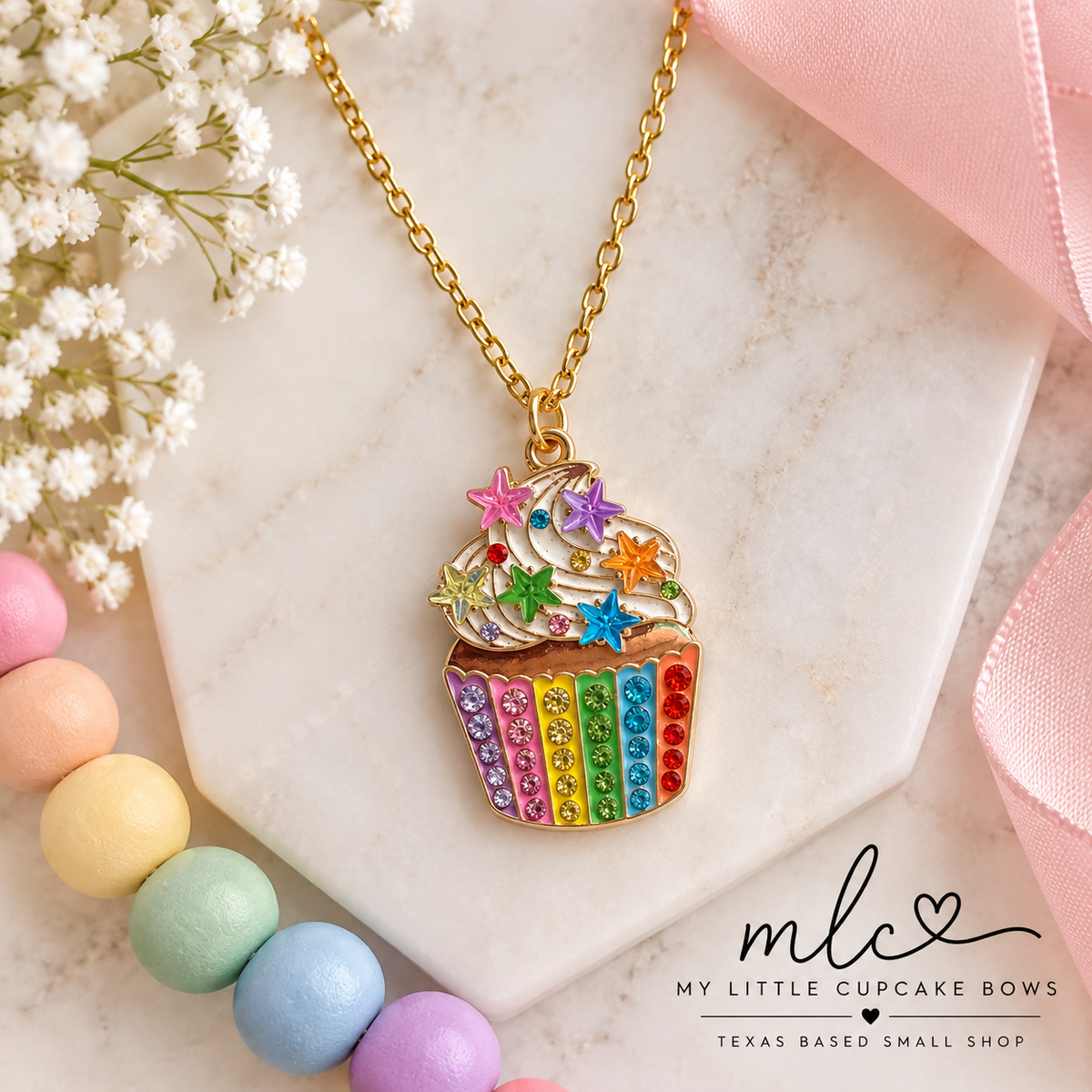 Rainbow Cupcake Statement Necklace