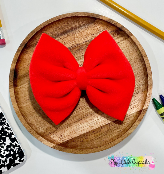 Bright Red Plushy Velvet Fabric Bow