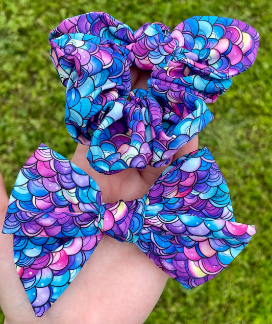 Magical Mermaid 5in Hand Tied Bow or Scrunchie